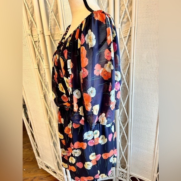 Topshop Dress Blue Coral Floral Flutter Sleeve Elastic Waist Off Shoulder size 6 - Picture 8 of 16